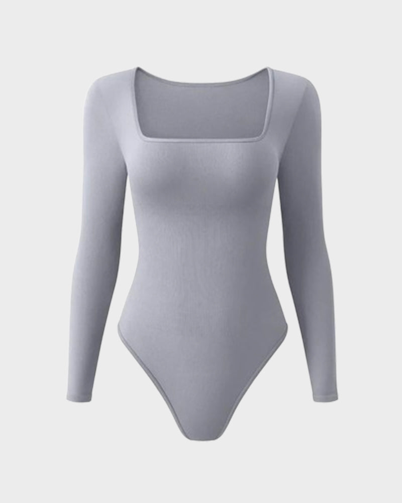 Hugmecurve® Ribbed Square Neck Long Sleeve Bodysuit