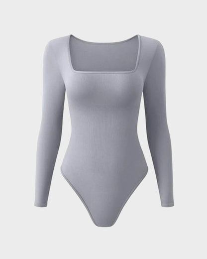 Hugmecurve® Ribbed Square Neck Long Sleeve Bodysuit