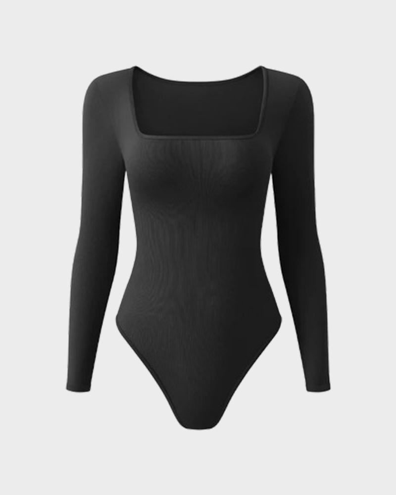 Hugmecurve® Ribbed Square Neck Long Sleeve Bodysuit