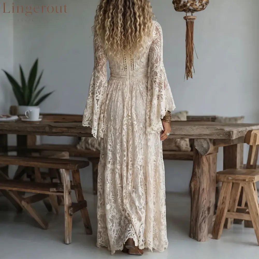 Lace Bell-Sleeve Maxi Dress - Maxi Dress