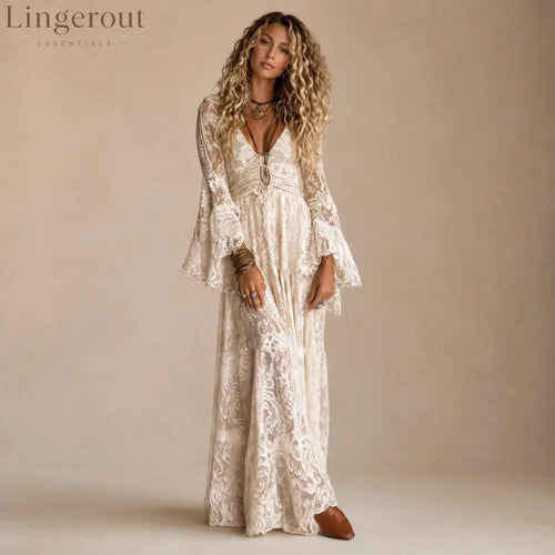 Lace Bell-Sleeve Maxi Dress - Maxi Dress