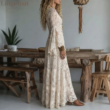 Lace Bell-Sleeve Maxi Dress - Maxi Dress