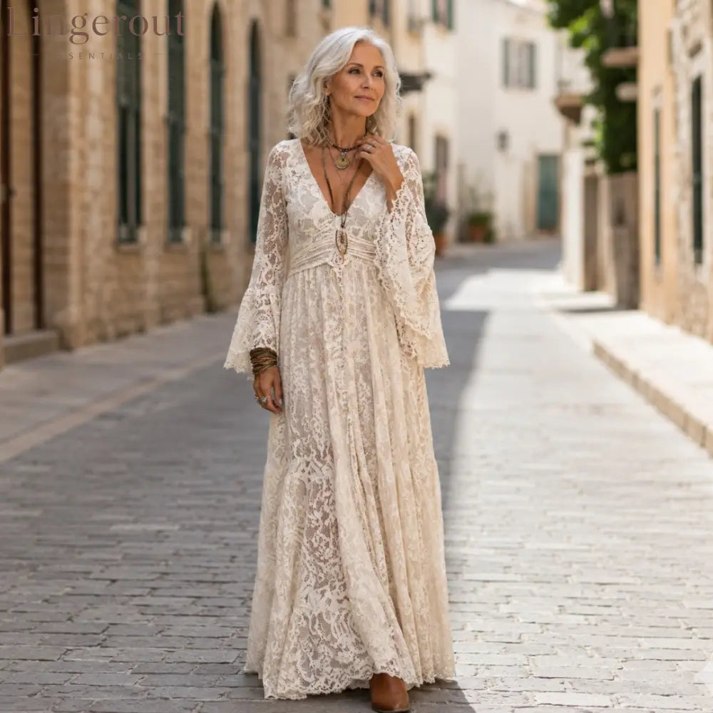 Lace Bell-Sleeve Maxi Dress - Maxi Dress