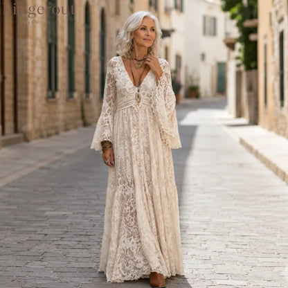 Lace Bell-Sleeve Maxi Dress - Maxi Dress
