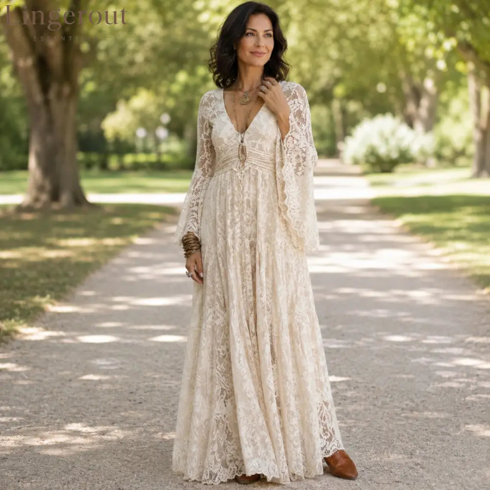 Lace Bell-Sleeve Maxi Dress - Maxi Dress