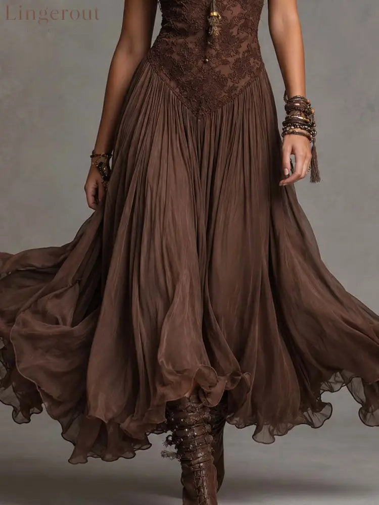 Lace Bodice Tiered Maxi Dress