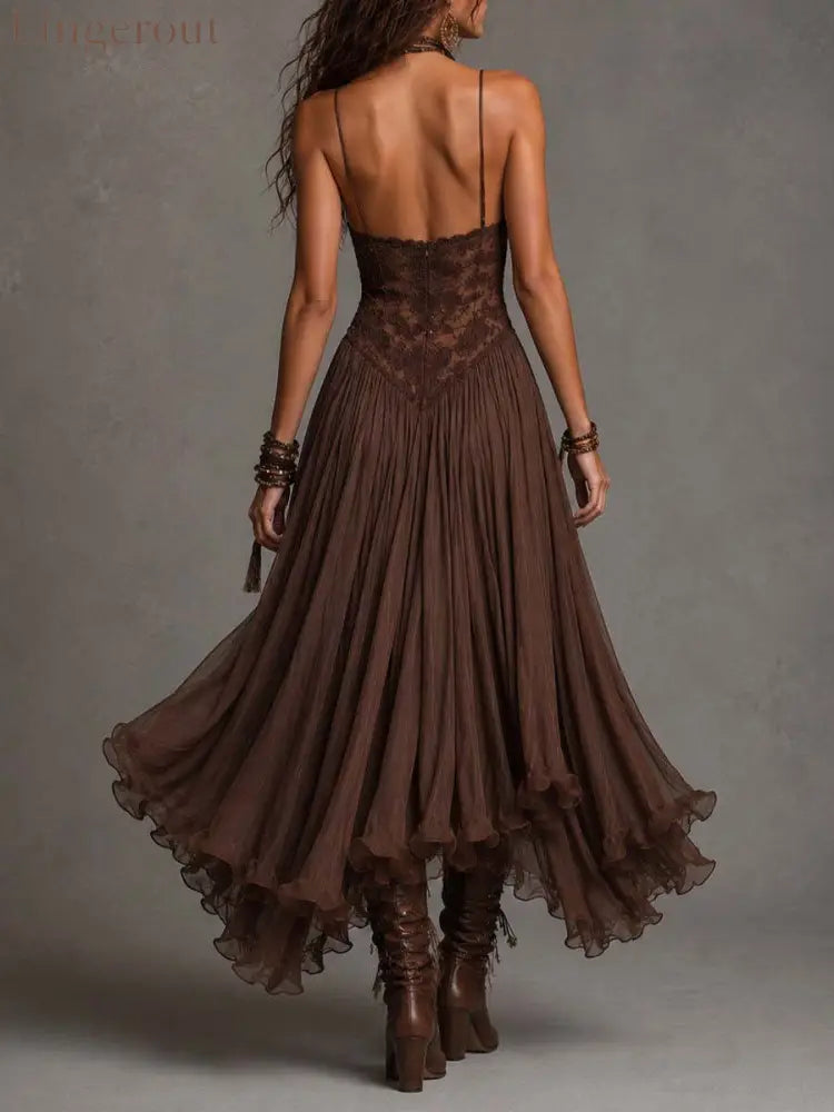 Lace Bodice Tiered Maxi Dress