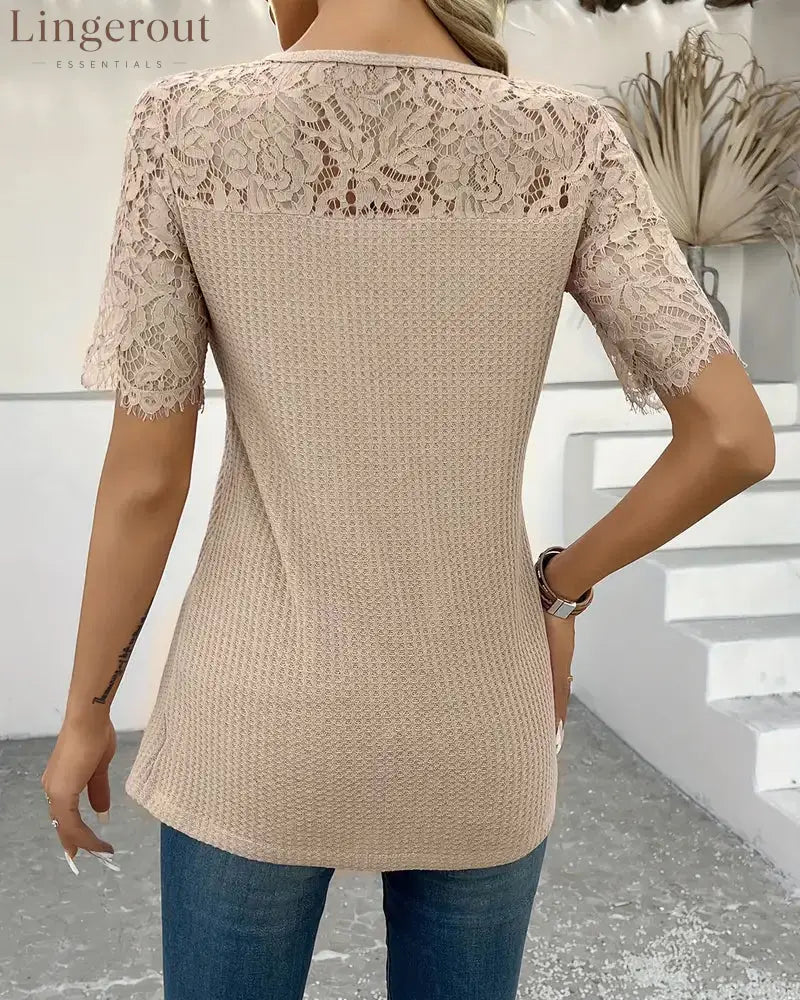 Lace Panel Knitted T-Shirt