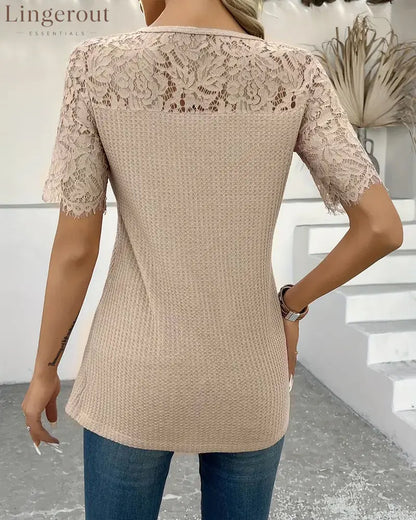 Lace Panel Knitted T-Shirt