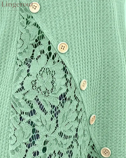 Lace Panel Knitted T-Shirt
