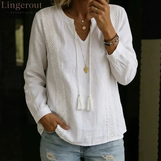 2026 Autumn New Amazon Temu Aliexpress European And American Cross-Border Lace Splicing Lace-Up Top Long Sleeves