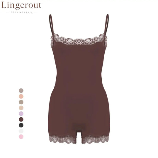 Lace Trim Adjustable Strap Seamless Shaping Bodysuit Short
