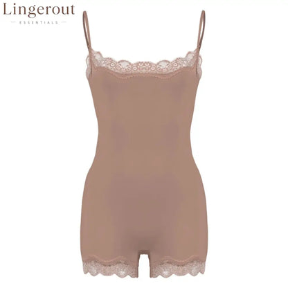 Lace Trim Adjustable Strap Seamless Shaping Bodysuit Short