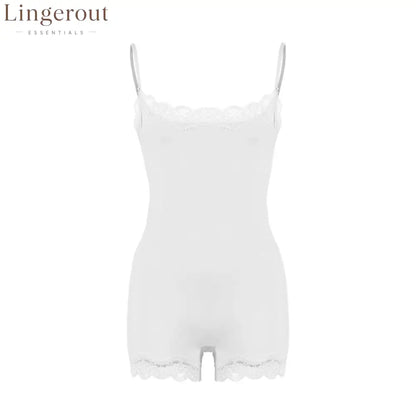 Lace Trim Adjustable Strap Seamless Shaping Bodysuit Short - White/white / XS