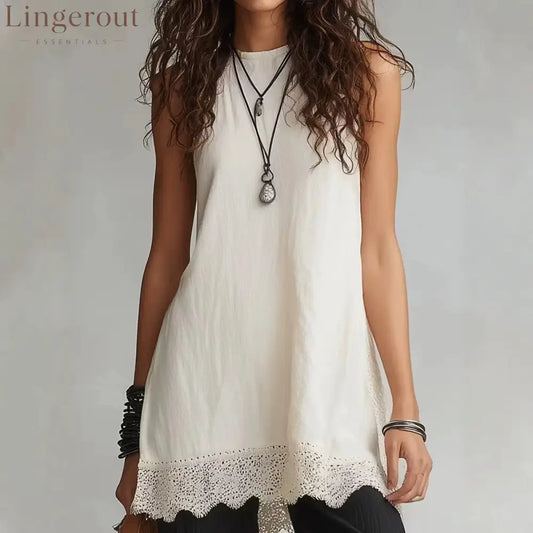 Lace Trim Sleeveless Tunic Two Piece Set