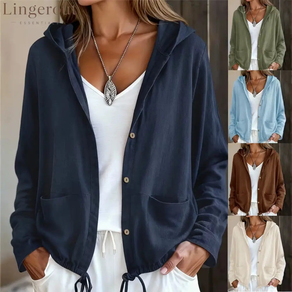 Lightweight Hooded Button Jacket – Soft Casual Layering Piece