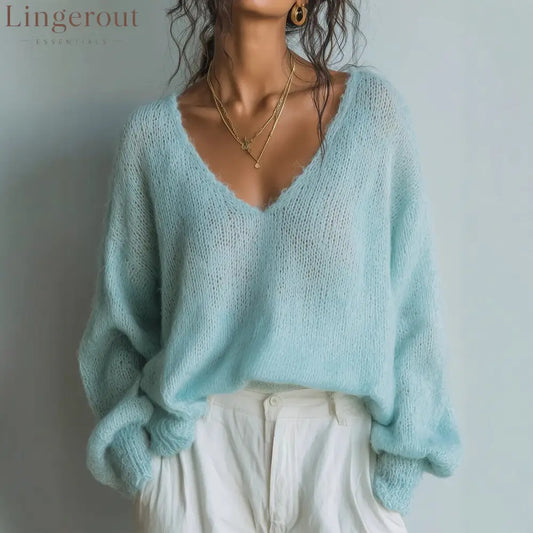 Lightweight Knit V-Neck Relaxed Sweater