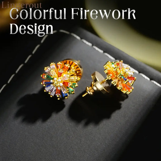 ✨ LIMITED-TIME 30% OFF! ✨ Colorful Firework Stud Earrings – Cubic Zirconia 18K Plated Festive 🎆 - Clothing & Accessories