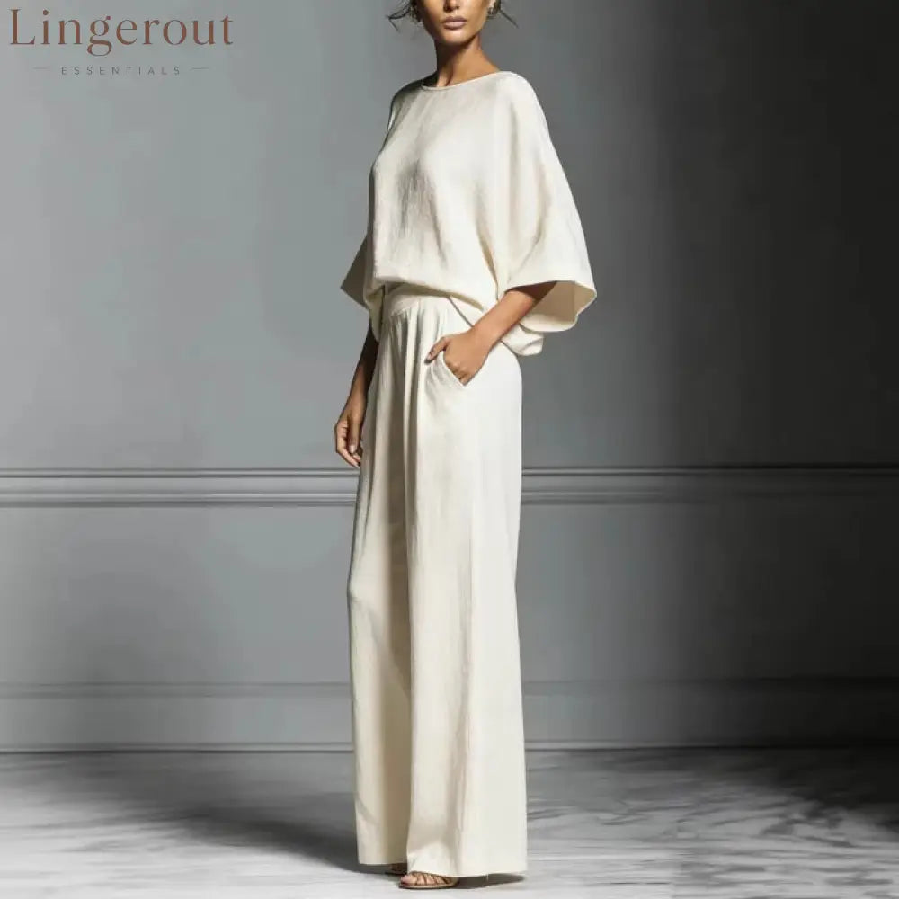 Linen Blend Batwing Sleeve Two-Piece Set