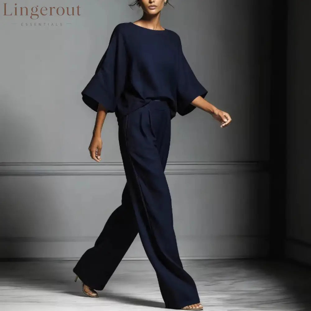 Linen Blend Batwing Sleeve Two-Piece Set
