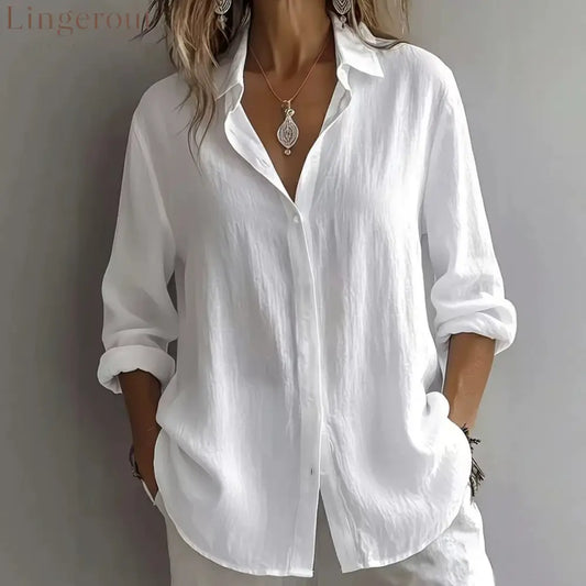 Linen Blend Button Front Casual Shirt