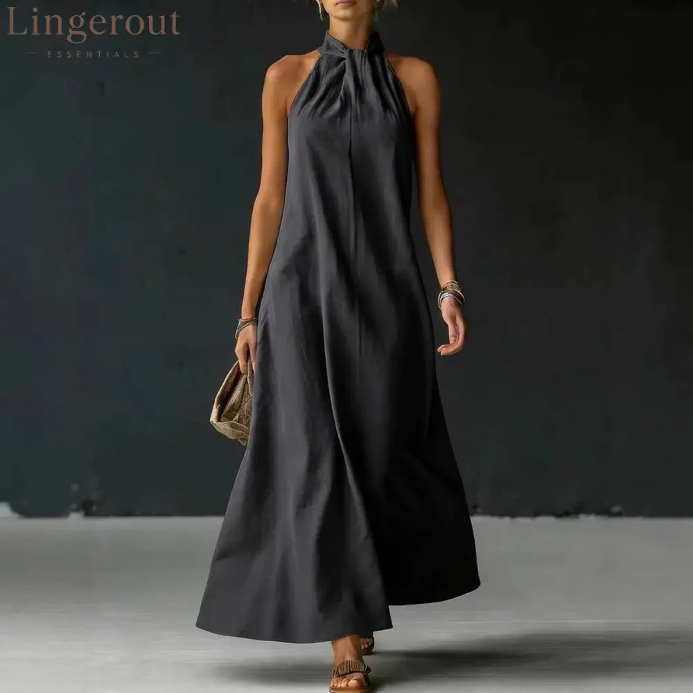 Linen-Blend Halter Neck Maxi Dress