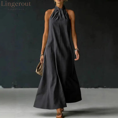 Linen-Blend Halter Neck Maxi Dress