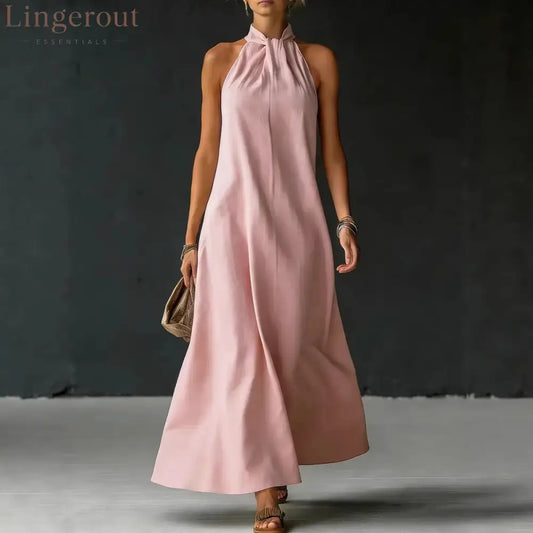 Linen-Blend Halter Neck Maxi Dress