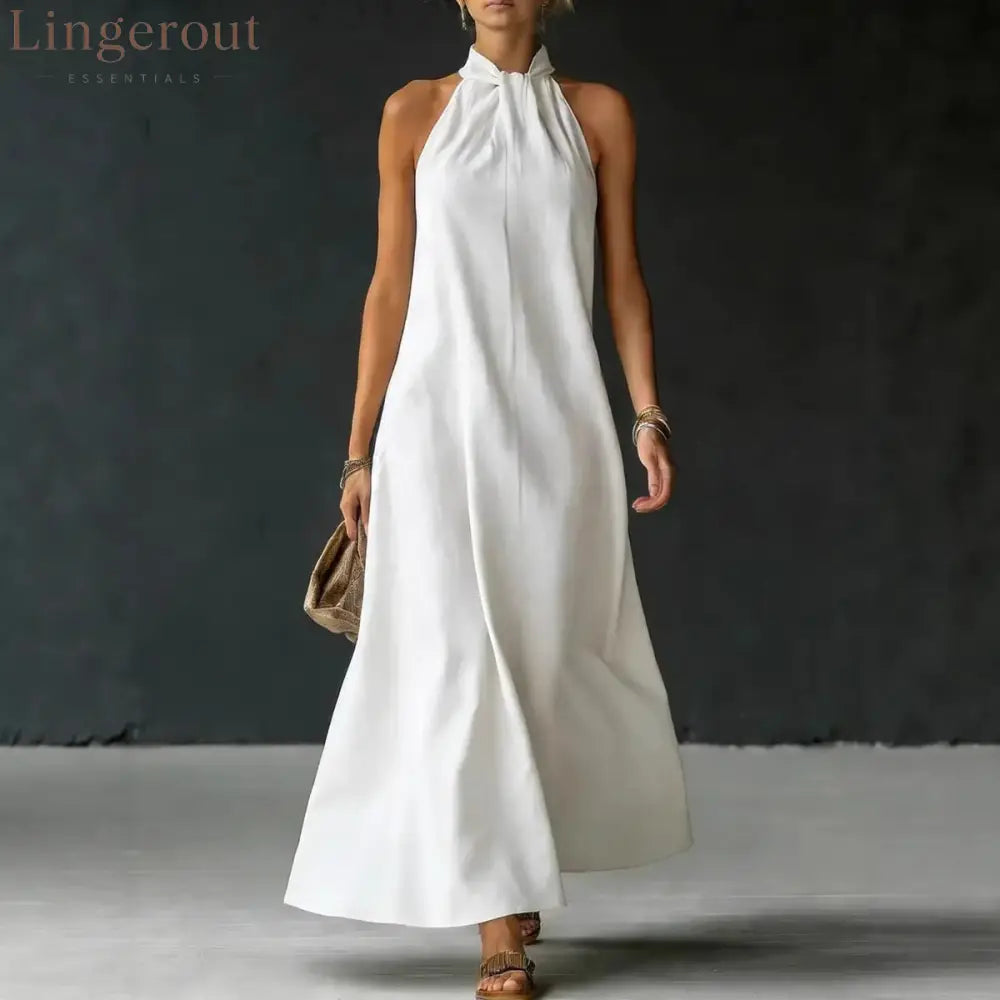 Linen-Blend Halter Neck Maxi Dress