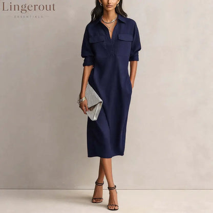 Linen Blend Shirt Midi Dress