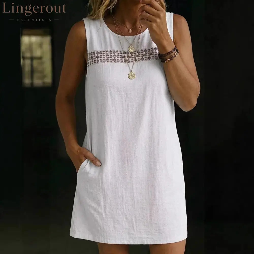 Linen-Blend Sleeveless Shift Dress