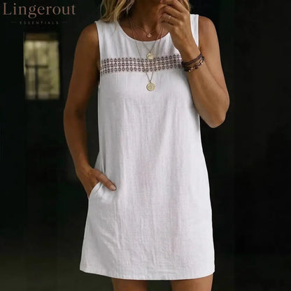 Linen-Blend Sleeveless Shift Dress