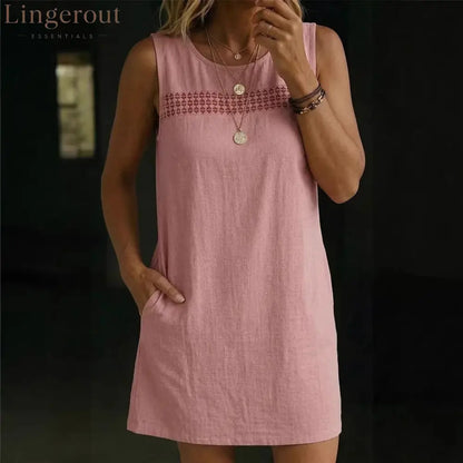 Linen-Blend Sleeveless Shift Dress