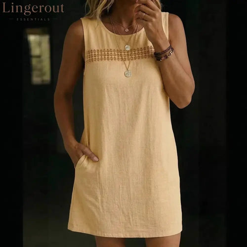 Linen-Blend Sleeveless Shift Dress