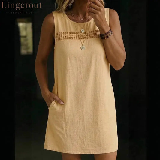 Linen-Blend Sleeveless Shift Dress