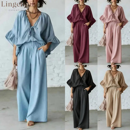 Linen Blend Vacation Two Piece Matching Set