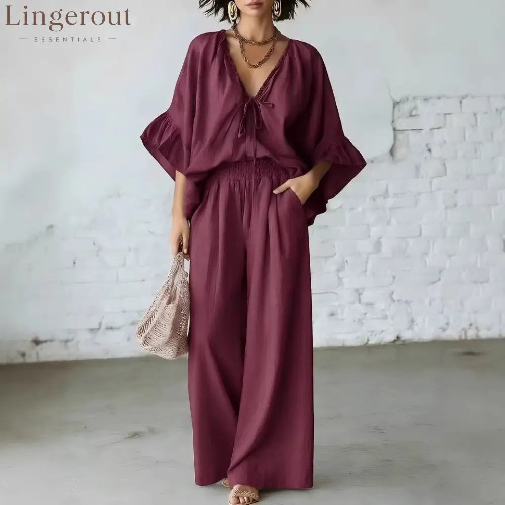 Linen Blend Vacation Two Piece Matching Set
