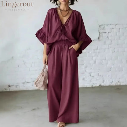 Linen Blend Vacation Two Piece Matching Set