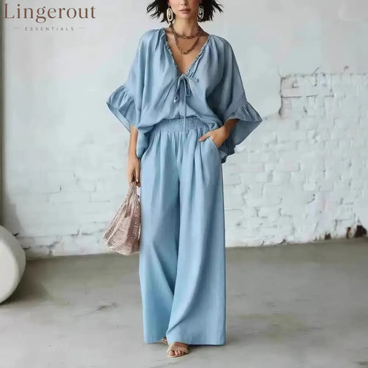 Linen Blend Vacation Two Piece Matching Set