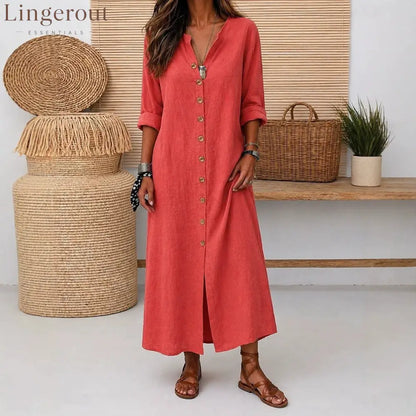 Linen Button-Down Maxi Dress