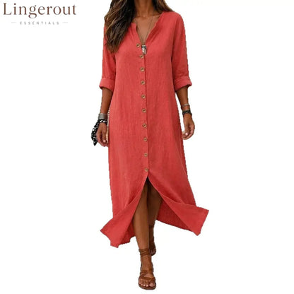 Linen Button-Down Maxi Dress