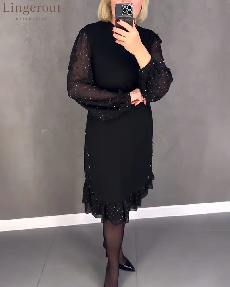 Long-sleeved polka dot dress
