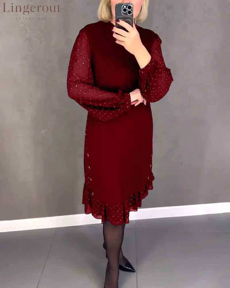 Long-sleeved polka dot dress