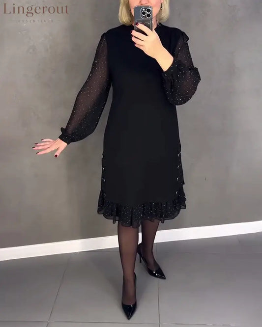 Long-sleeved polka dot dress - Black / S