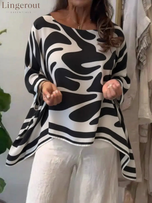 Loose-fitting Casual Printed Chiffon Top - Black / S