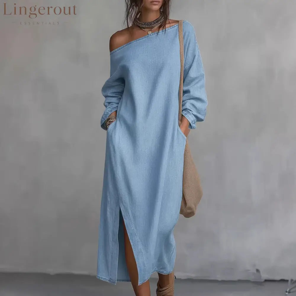 Loose-fitting One Shoulder Split Hem Cotton Linen Midi Dress - Dresses
