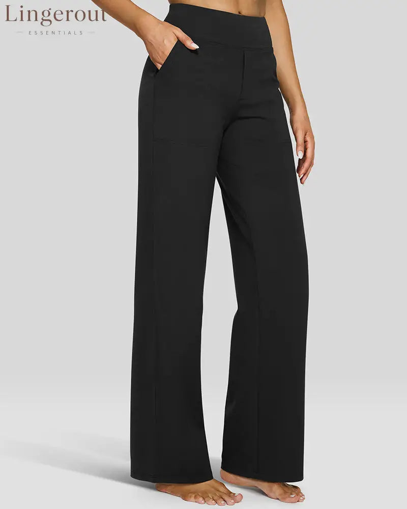 Loose High-Waist Business Wide-Leg Yoga Pants - Black / S