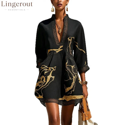 Loose Resort Style Cotton And Linen Short Dress With Straps