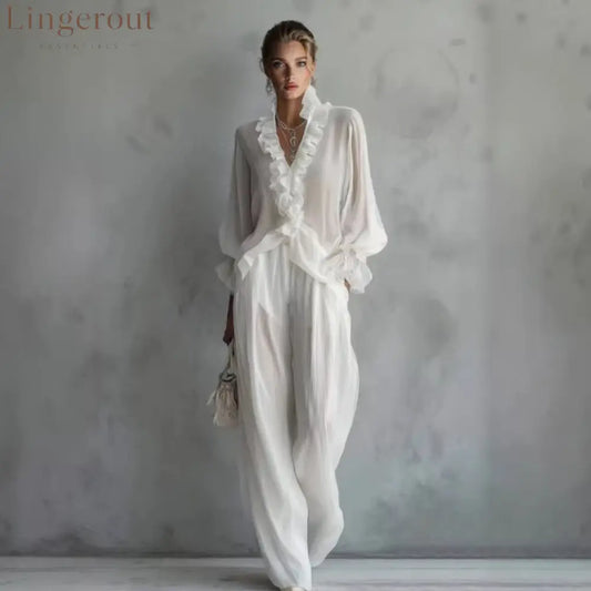 ✨ Luxury Flowy Ruffle Set | Where Effortless Elegance Meets Timeless Charm - White / S