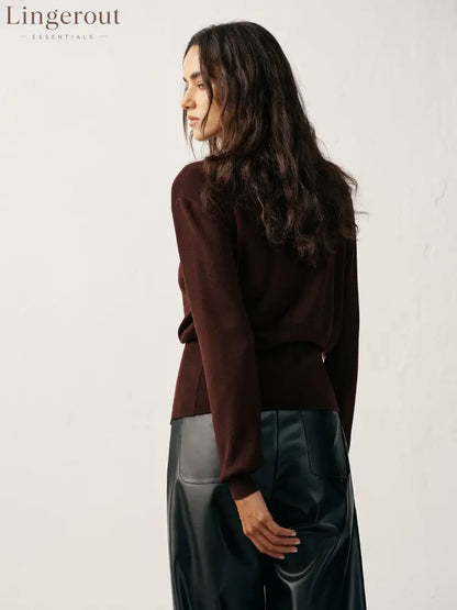 Metal Detail V-Neck Wool Blend Sweater